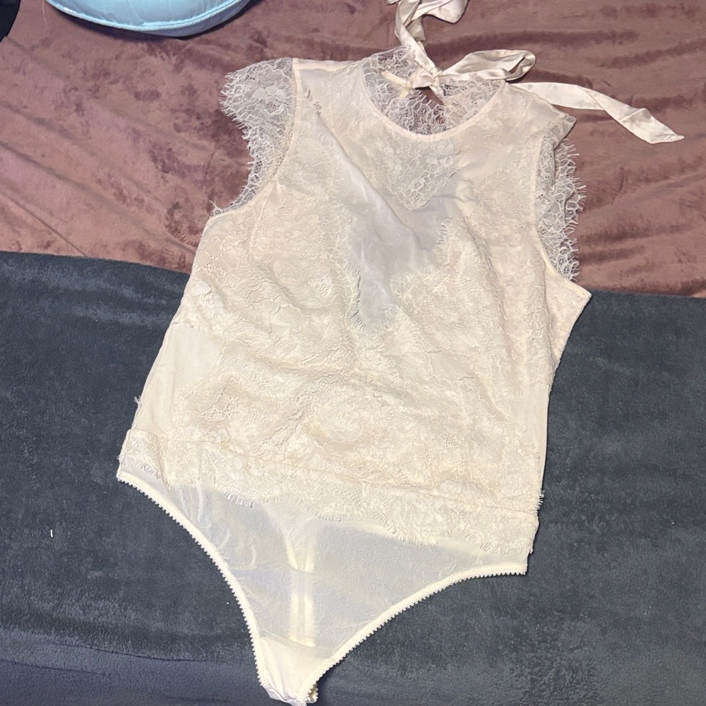 Free People Cream Lace Bodysuit